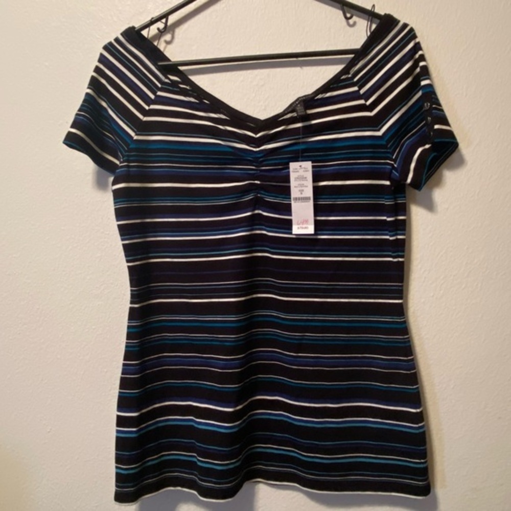 White House Black Market Top Women’s Small V-neck Black With Petrol Blue